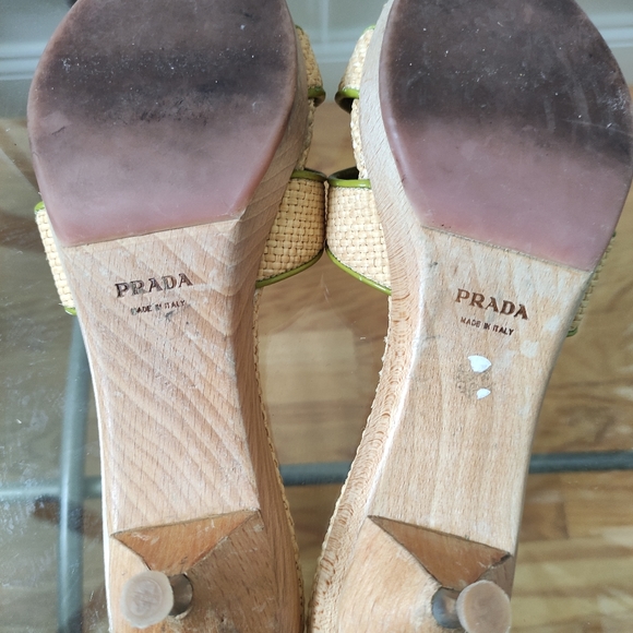 Vintage Prada Straw Bamboo Slide Heeled Sandals 40.5 run small Fit 8.5 - Picture 11 of 12